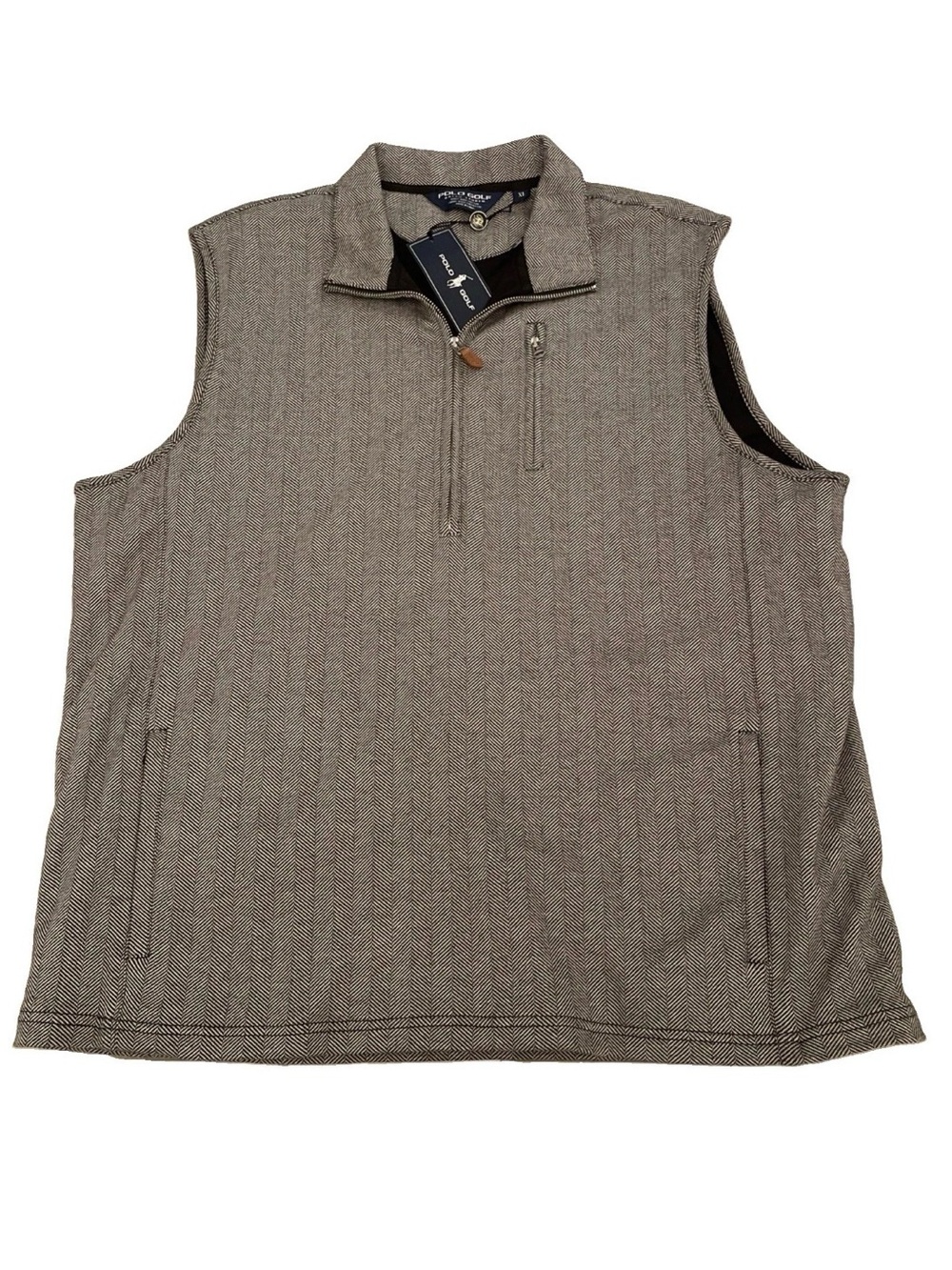 NWT Polo Golf Ralph Lauren Herringbone Quarter Zip Vest Black White Mens XL $145